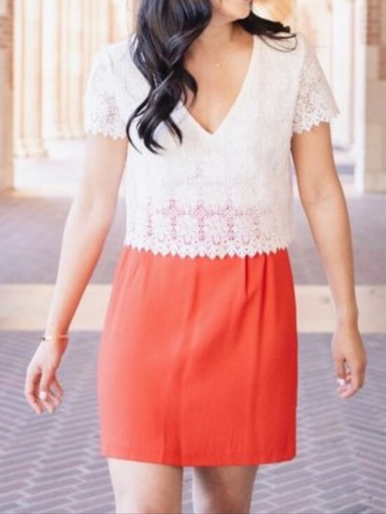 Sezane Dresses & Skirts - NWT Sezane white lace and red colorblock dress, size 42